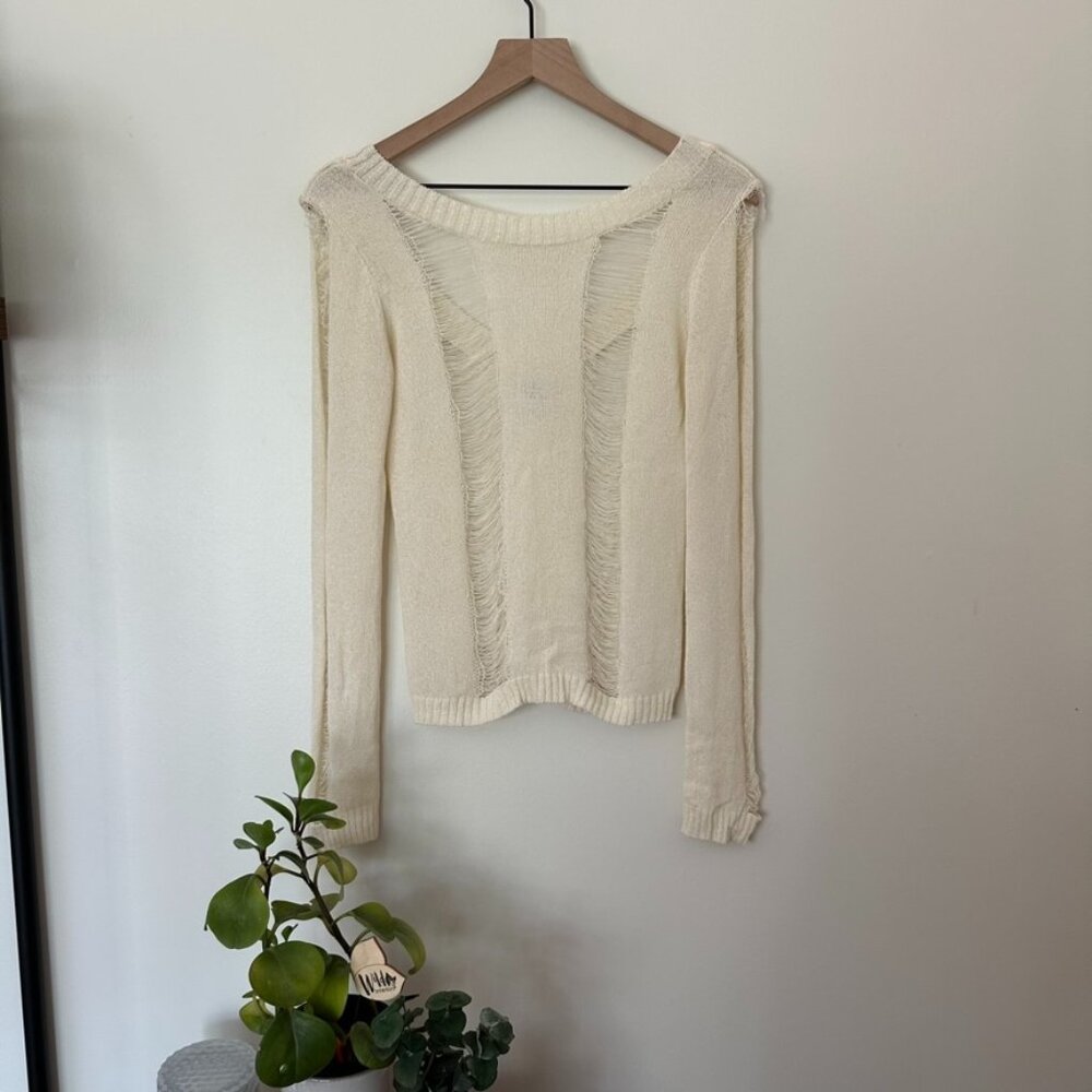 Princess Polly White/Cream Distressed Scoop Neck Sweater Size 4